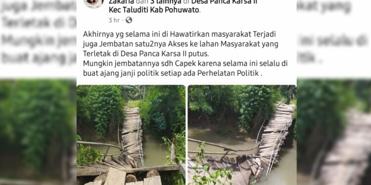 Jembatan Menuju Lahan Ambruk, Warga Taluditi Kesulitan Berkebun