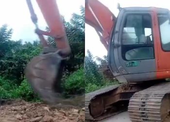 Masyarakat dan Penambang Perbaiki Jalan Rusak di Desa Hulawa